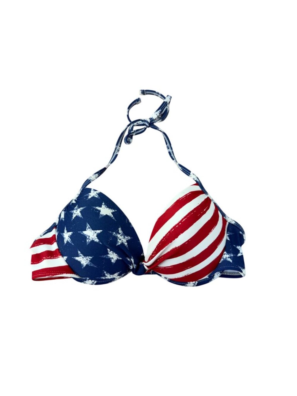 Xhilaration Red/Blue Patriotic American Flag Push Up Bikini Top SZ L Padded Cup